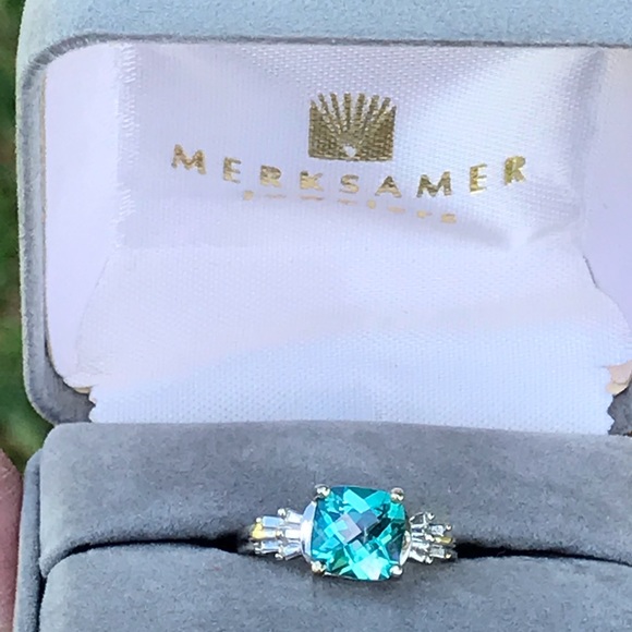 ❌Sold❌10k Cushion Aquamarine & Diamond Ring - Picture 4 of 8